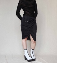 南瓜Vintage。Emporio Armani 黑色 真絲 拼接口袋 開衩 及膝裙