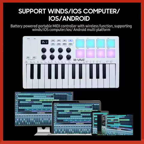 25-Key MIDI Control Keyboard Mini Portable USB Keyboard MIDI Controller with 25 Velocity Sensitive K