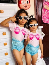 【พร้อมส่งจากไทย】Happyfly ชุดว่ายน้ำสำหรับเด็กหญิงเป็นชุดเดียวแขนสั้นในฤดูร้อน ชุดว่ายน้ำสำหรับเด็กบิกินี่ชายหาด 0-4 ป