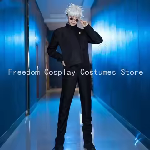 Jujutsu Kaisen Black Gojo Satoru Cosplay Costume Eye Patch Wigs Glasses Anime Halloween Party Men Ad