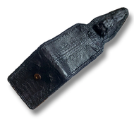 กระเป๋าหนังแท้ กระเป๋าสตางค์แฟชั่น หัวจระเข้ 3 พับสั้น สีดำ เท่ทุกวงการไม่เหมือนใคร กระเป๋าสตางค์หนังจระเข้เต็มตัว ยาวตลอดใบ