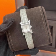 Hermes愛馬仕雙圈鑽H手錶 石英機芯 鰐魚皮 白色錶盤