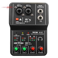 TEYUN Q-12 Sound Card Audio Mixer Sound Board Console Desk System Interface 4 Channel 48V Power Ster