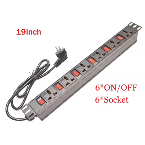 19inch PDU Power Strip Independent Switch 6ON/OFF 6Ways Universal Socket Power Distribution Unit 1U 