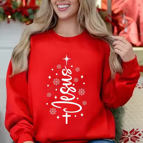 Jesus Christmas Tree Men Women Sweatshirt Christian Christmas Cross Graphic Men's Women's Sweater Fe