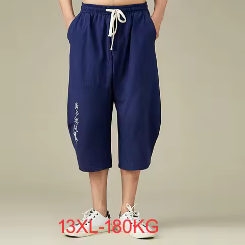 Summer men home wear sleep pants cotton linen chinese style pants vintage Straight plus size 13XL 9X