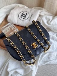 超美Vintage Chanel 中古老香奈兒稀有深藍色半月鏈條斜揹包