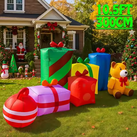 10.5FT Santa Claus Gift Teddy Bear Inflatable Christmas Decoration Xmas Ornaments Lights Home Yard H