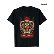Men 50S60S Rock And Roll T-Shirt-Skull And Guitar Print, Rockabella Style Vintage Music T-Shirt