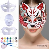 ღ Halloween White Cat Face Masks Handpainted Diy Opera Depict Mask Cosplay Paintable Half Face Facep