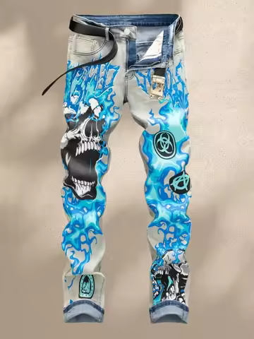 Y2K Men's Denim Jeans Trendy Print Expresses Personal Style Elastic and Breathable Fabric Best selli