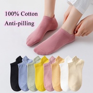 Summer Women Low top Socks Plain 100% Cotton Non-slip Female Casual Invisible Socks Elastic Slipper Socks