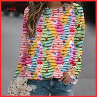 Kaolly Women's Christmas Sweatshirt - Lightweight Holiday Top with 3D Xmas Tree House Print