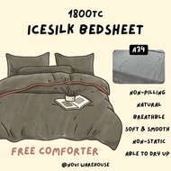 【Free Comforter】1800tc Icesilk Bedsheet (4in1 / 7in1) 1800针冰丝床单【免费 棉被】