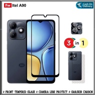 3IN1 PACKAGE Full Cover Tempered Glass Itel A90 Free Anti-Scratch Camera Riyanali_Shop