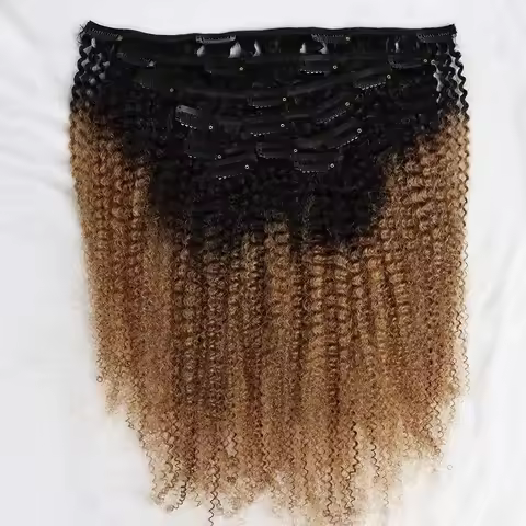 Afro Kinky Curly Virgin Human Hair Bundles Clips In Extensions Ombre Color 1B 27 120 Gram Clip In Ha