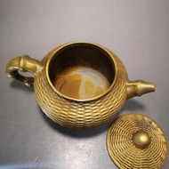 古玩收藏復古純銅鑄造銅器仿竹編型銅壺茶壺酒壺家居茶道裝飾擺件