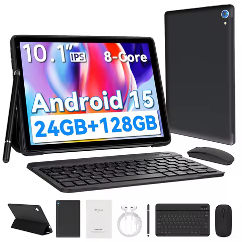 URAO 10 Inch Android 15 Tablet 8 Core Tablets 24GB+128GB 1TB Expansion WiFi6 5MP+8MP Stylus Keyboard