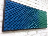 3D 木牆藝術 - 幾何綠色藍色現代藝術 - 聲學擴音器