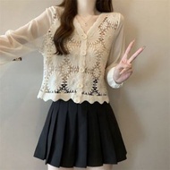 ATASAN MOTIF BUNGA MATAHARI BLOUSE RAJUT WANITA KOREA