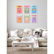 6 Pack Retro Cocktail Paint by Numbers Kit for Adults Beginner,Vintage Easy Paint by Number on Canva