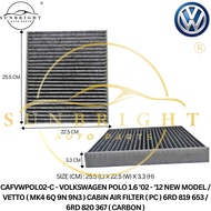 VOLKSWAGEN POLO 1.6 '02 - '12 NEW MODEL / VETTO ( MK4 6Q 9N 9N3 ) CABIN AIR FILTER ( PC ) 6RD 819 65