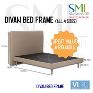 Divan Bed Frame - Single / Super Single / Queen / King - 5 colours and 6 Headboard Designs