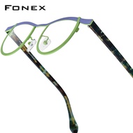 FONEX Acetate Titanium Glasses Frame Men New Design Brand Cat Eye Eyeglasses Women Japanese Ultralig