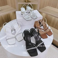 Women's big size shoes, small size, 5p model with square toe and diamond straps across the back with