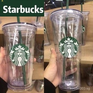 Limited Starbucks Tumbler Water Bottle Classic Double Layer Plastic Cup Reusable Straw Cup Transparent Cold Cup 710 Ml flowerdance NG7K