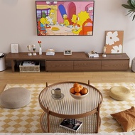 Retractable TV Cabinet Coffee Table Combination Small Living Room TV Console Solid Wood Floor Standing TV Cabinet