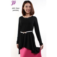 JF Fashion Cotton Peplum with Belt J682 in Black