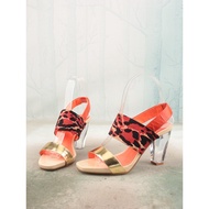 Printed Cloth Colorblock Sheepskin Leather Transparent Coarse Heel Super Heel Women s Shoes Open Toe