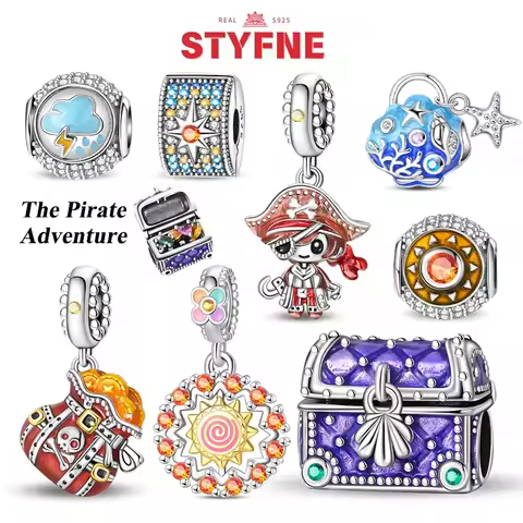 925 Sterling Silver MR. Pirate Adventure & Treasure & Gold Coin & Sun Charms Beads Fit Original Brac