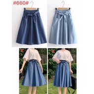 (KL-164 ) 58cm Women Midi Skirt Blue Denim Jeans Skirt