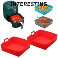 INTERESTING Air Fryer Liners, 9" Large Size with Handle Baking Tray,  Heat-Resistant Reusable Silico