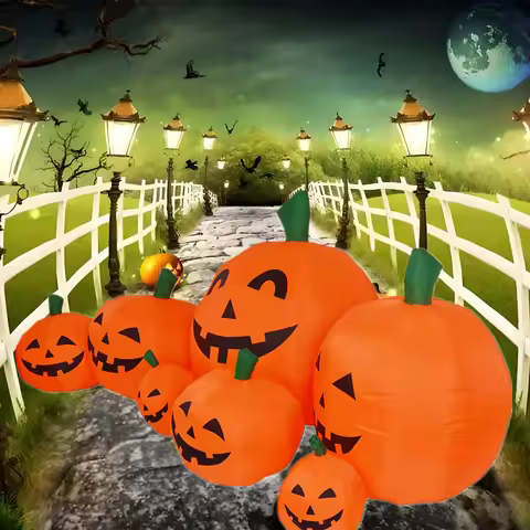 Halloween 2.3M Inflatable Luminous Seven Pumpkins Ornament Built-in LED Lights Decoration Outdoor Ho