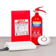 Home Fire Safety Kit (2KG Fire Extinguisher | 1.8m Fire Blanket | Smoke Detector with 10 Years Battery)