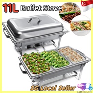 [SG Ready Stock]11L Buffet Set With Warmer Stainless Steel Foldable Square Buffet Stove Container Fo