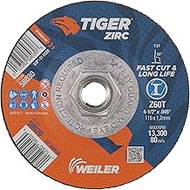 Weiler 58030 4-1/2 x .045 TIGER ZIRC Type 27 Cutting Wheel Z60T 5/8-11 UNC Nut (Pack of 10), 4 1/2" 