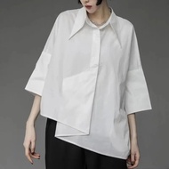 Women Chiffon Black Shirt Gothic Fashion Streetwear Loose Tops Dark Academic Irregular Casual Three