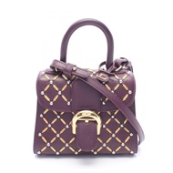 【二手】Delvaux Brillant Micro Queen of Desire 手提包，紫色皮革，女士