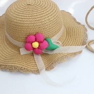 Summer Girls Flower Straw Hat And Handbag Set Outdoor Beach Sun Visor UV Protection Hats Kids Baby Panama Cap Children