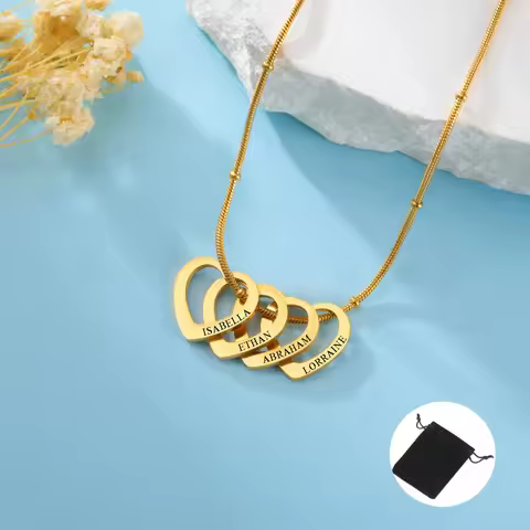 Customized Name Date Love Necklace Stainless Steel Personalized Carving Name 1-4 Heart shaped Love N