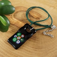 黑色綠色 Millefiori Lampwork Murano 玻璃長方形吊墜項鍊首飾