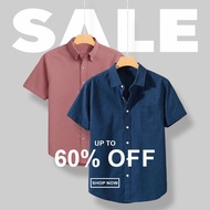 Plain Baju Lelaki Berkolar | Kemeja Lelaki Putih Lengan Pandek Designed For Business, Office, and Ca