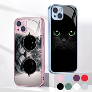 black cat Tempered Glass Phone Case For IPhone 15 14 13 12 11 Pro XS Max Plus Mini X XR 8 7 6s SE2/3