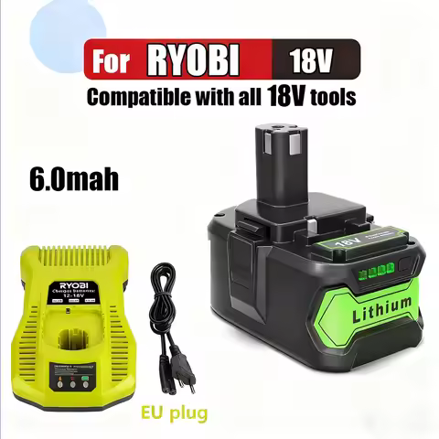 Ryobi 18V P108 18V 6.0Ah Lithium-ion Battery Replacement Rechargeable Battery,For Ryobi P108 P107 ON