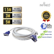 INFINEO VGA Cable Male to Male Computer Monitor High Resolution Cable White / Black (1.5M / 3M / 5M)