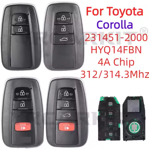 For Toyota Corolla 231451-2000 Remote Control Key HYQ14FBN 4A Chip 312/314MHz For Brazil 2019 2020 2